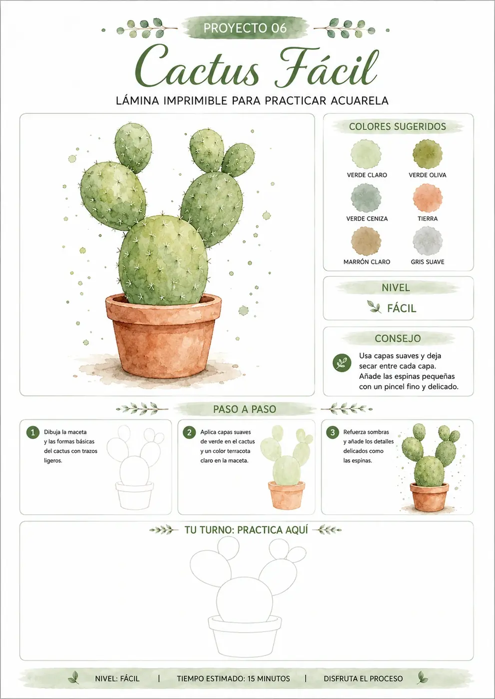 Lámina imprimible Cactus fácil